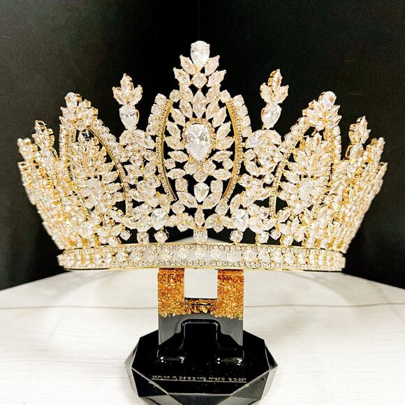 Bridal Headpiece, Wedding gold crown, Royal Princess Tiara, Cubic Zirconia Crown main image 8